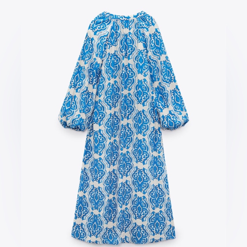Zara Blue and White Patterned Dress - Picture 9 of 10